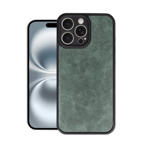 iPhone 16 Pro Uyumlu Kılıf Aras Deri Kapak - Koyu Yeşil ürün görseli 1
