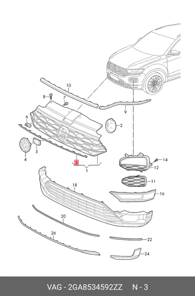 Volkswagen T Roc 2019-2021 Ön Panjur Üst Nikelajı (Tw) (Oem No:2Ga853459) ürün görseli 1