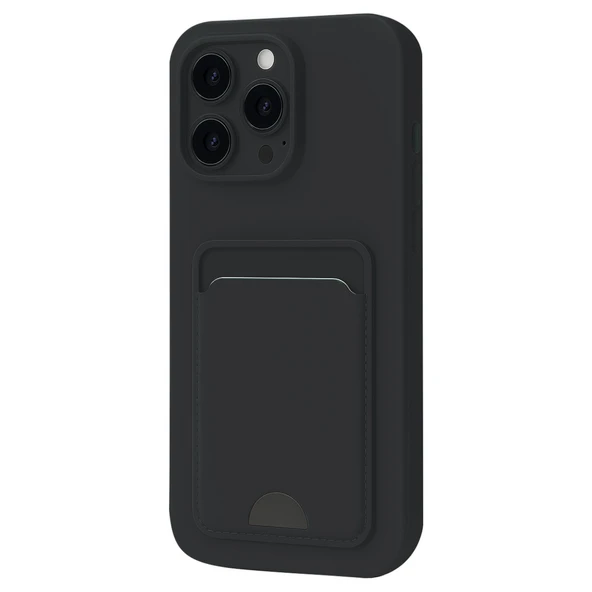 iPhone 16 Pro Uyumlu Kılıf Kelvin Kartvizitli Silikon - Siyah ürün görseli 1