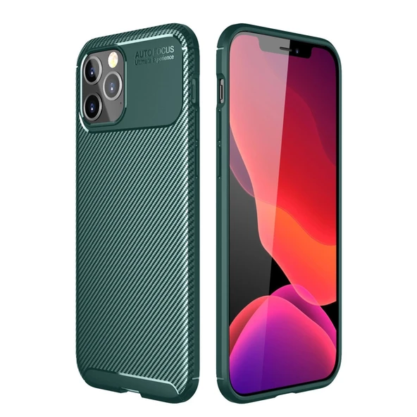 iPhone 11 Uyumlu Pro Max Kılıf Auto Focus Karbon Kapak - Yeşil ürün görseli 1