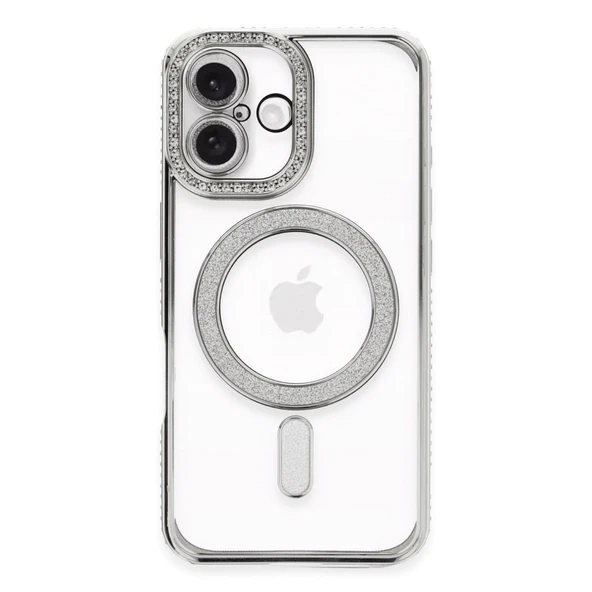iPhone 16 Uyumlu Plus Kılıf Joke Simli Magneticsafe Kılıf - Gümüş ürün görseli 1