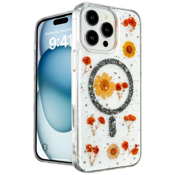 iPhone 16 Pro Uyumlu Kılıf Daisy Simli Magsafe Kapak - Siyah ürün görseli 1