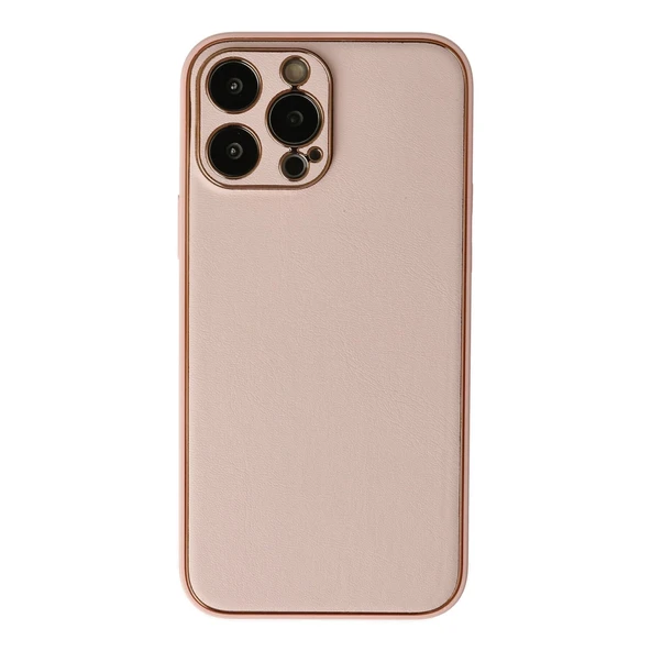 iPhone 13 Uyumlu Pro Max Kılıf Coco Deri Silikon Kapak - Pudra ürün görseli 1
