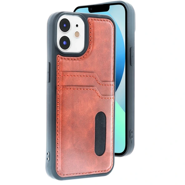 iPhone 11 Uyumlu Kılıf Sara Kartvizitli Deri Kılıf - Taba ürün görseli 1