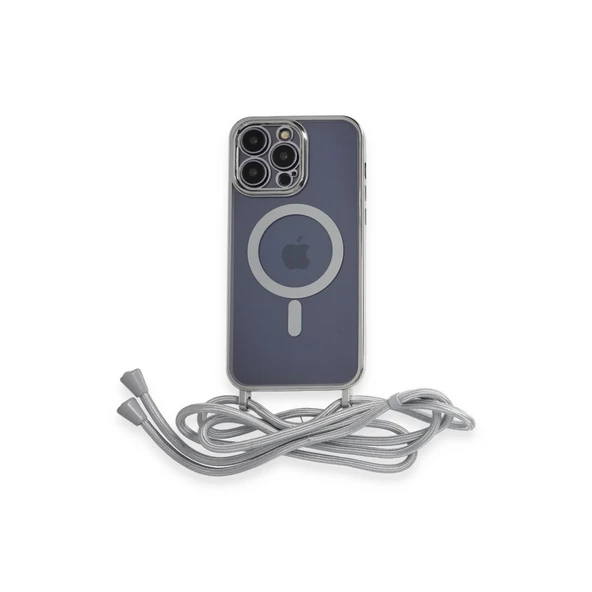 iPhone 14 Uyumlu Pro Kılıf Divo Lazer Askılı Magsafe Kapak - Gümüş ürün görseli 1