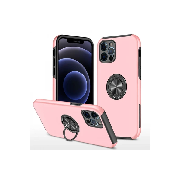 iPhone 12 Uyumlu Pro Kılıf Elit Yüzüklü Kapak - Pembe ürün görseli 1