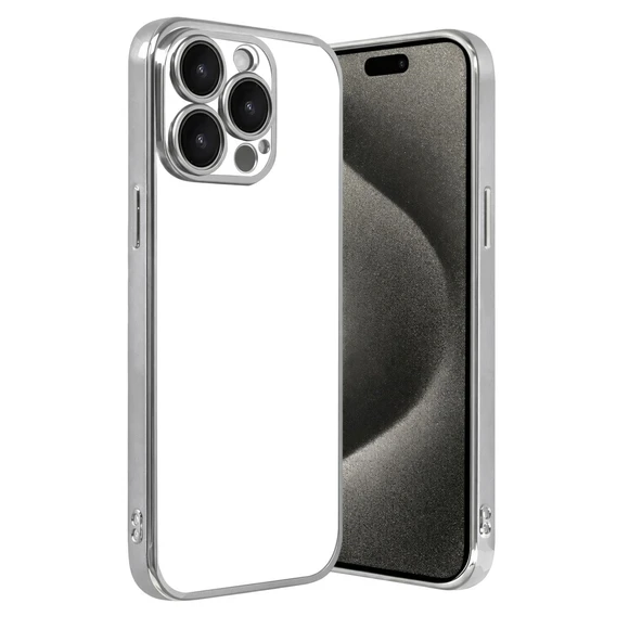 iPhone 15 Uyumlu Pro Max Kamera Korumalı Lensli Silikon - Gümüş ürün görseli 1