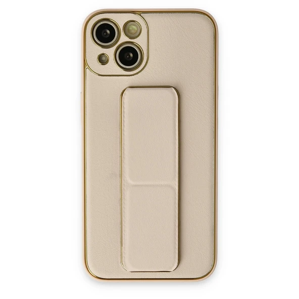 iPhone 14 Uyumlu Plus Kılıf Coco Deri Standlı Kapak - Gold ürün görseli 1