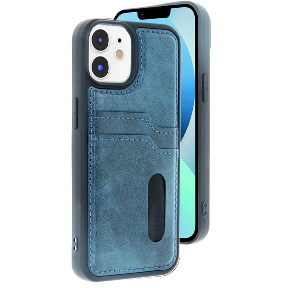 iPhone 11 Uyumlu Kılıf Sara Kartvizitli Deri Kılıf - Lacivert ürün görseli 1
