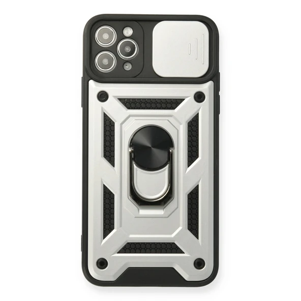 iPhone 11 Uyumlu Pro Kılıf Pars Lens Yüzüklü Silikon - Gümüş ürün görseli 1