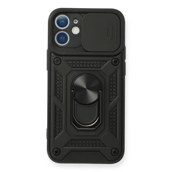 iPhone 12 Uyumlu Mini Kılıf Pars Lens Yüzüklü Silikon - Siyah ürün görseli 1