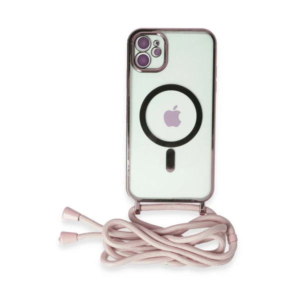 iPhone 11 Uyumlu Kılıf Divo Lazer Askılı Magsafe Kapak - Pembe ürün görseli 1