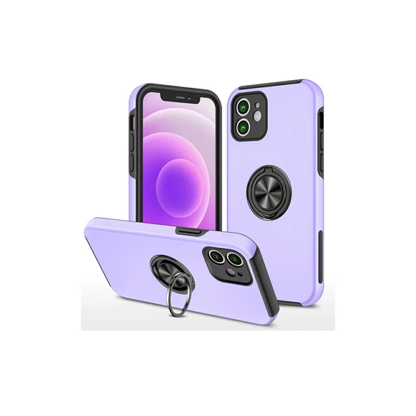 iPhone 12 Uyumlu Mini Kılıf Elit Yüzüklü Kapak - Mor ürün görseli 1