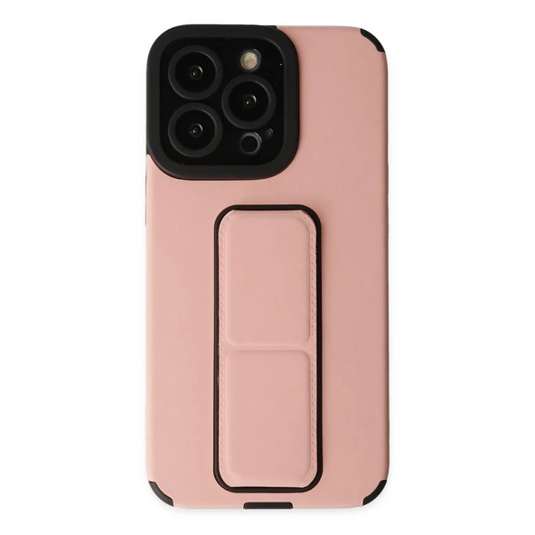 iPhone 14 Uyumlu Pro Kılıf Mega Standlı Silikon - Pudra ürün görseli 1