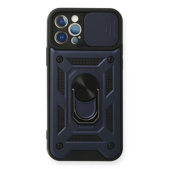 iPhone 12 Uyumlu Pro Kılıf Pars Lens Yüzüklü Silikon - Lacivert ürün görseli 1