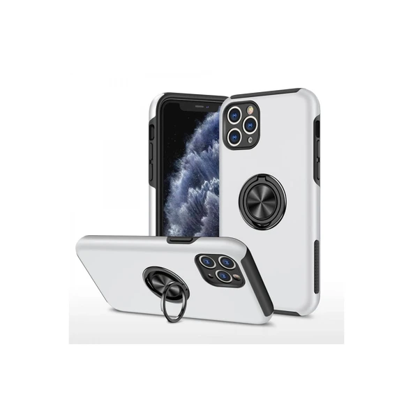 iPhone 11 Uyumlu Pro Max Kılıf Elit Yüzüklü Kapak - Gümüş ürün görseli 1