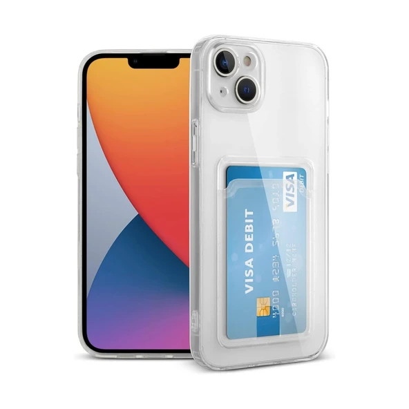 iPhone 14 Uyumlu Plus Kılıf Kart Şeffaf Silikon - Şeffaf ürün görseli 1