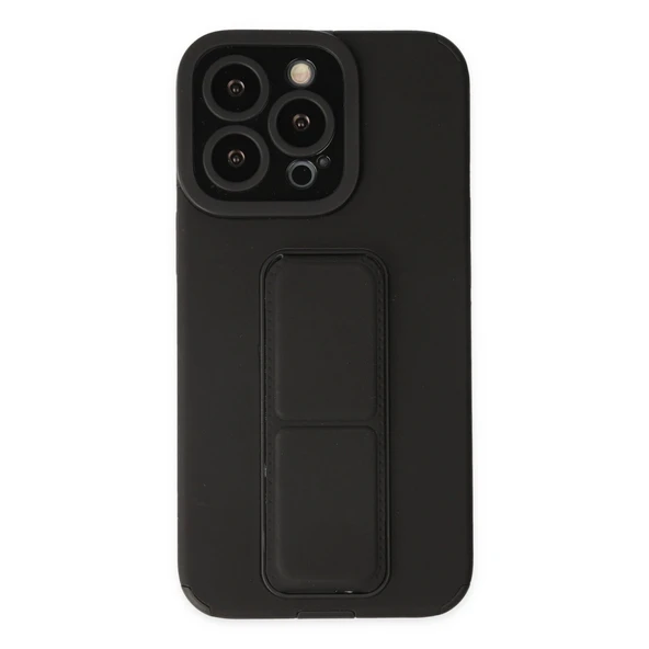 iPhone 14 Uyumlu Pro Kılıf Mega Standlı Silikon - Siyah ürün görseli 1