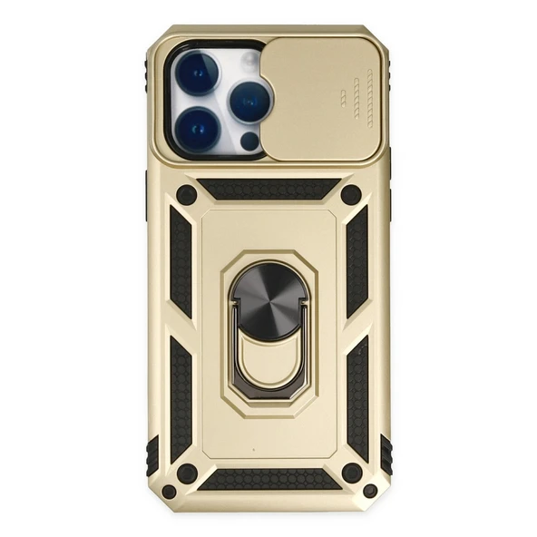 iPhone 14 Uyumlu Pro Kılıf Pars Lens Yüzüklü Silikon - Gold ürün görseli 1
