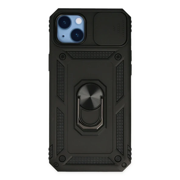 iPhone 14 Uyumlu Plus Kılıf Pars Lens Yüzüklü Silikon - Siyah ürün görseli 1