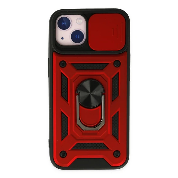 iPhone 14 Uyumlu Kılıf Pars Lens Yüzüklü Silikon - Kırmızı ürün görseli 1