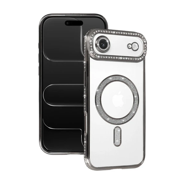 iPhone 17 Uyumlu Air Joke Simli Magneticsafe Kılıf - Gümüş ürün görseli 1
