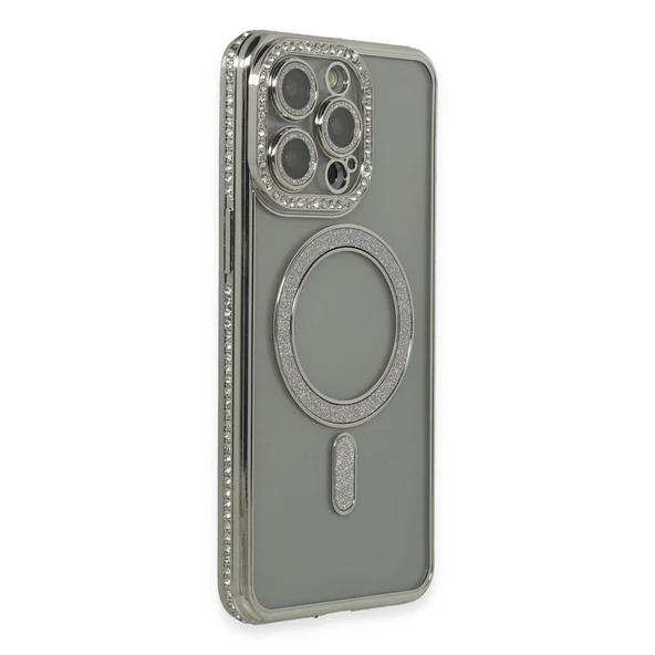 iPhone 15 Uyumlu Pro Kılıf Joke Simli Magneticsafe Kılıf - Gri ürün görseli 1