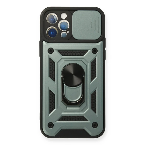 iPhone 12 Uyumlu Pro Kılıf Pars Lens Yüzüklü Silikon - Yeşil ürün görseli 1