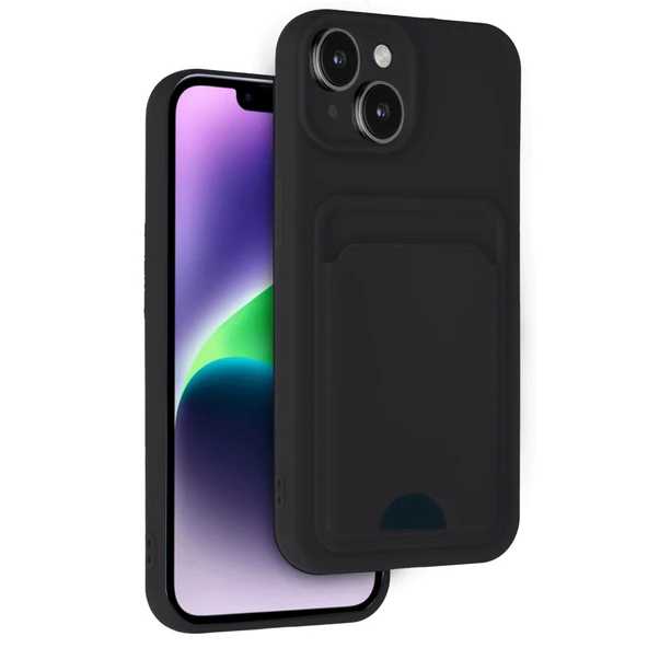 iPhone 14 Uyumlu Kılıf Kelvin Kartvizitli Silikon - Siyah ürün görseli 1