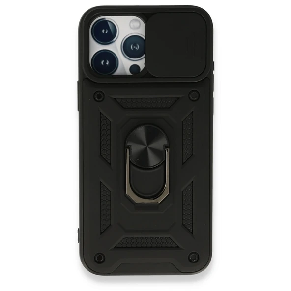 iPhone 15 Uyumlu Pro Kılıf Pars Lens Yüzüklü Silikon - Siyah ürün görseli 1