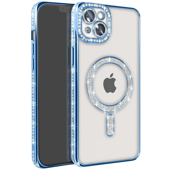 iPhone 15 Uyumlu Kılıf Joke Simli Magneticsafe Kılıf - Mavi ürün görseli 1
