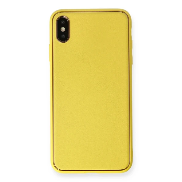 iPhone Xs Max Kılıf Coco Deri Silikon Kapak - Sarı ürün görseli 1