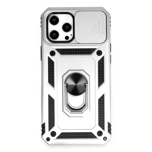 iPhone 12 Pro Max Uyumlu Kılıf Pars Lens Yüzüklü Silikon - Gümüş ürün görseli 1