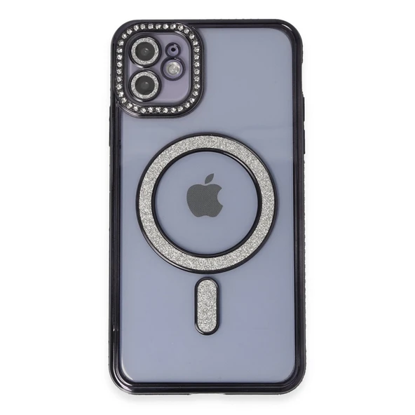 iPhone 11 Uyumlu Kılıf Joke Simli Magneticsafe Kılıf - Siyah ürün görseli 1