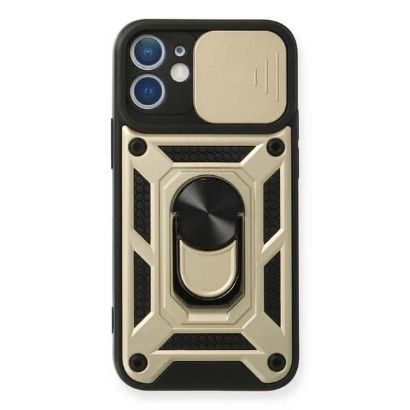 iPhone 12 Uyumlu Mini Kılıf Pars Lens Yüzüklü Silikon - Gold ürün görseli 1