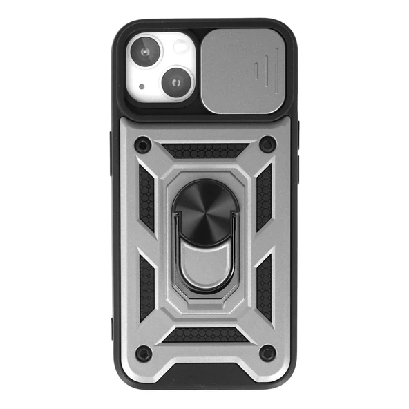 iPhone 15 Uyumlu Kılıf Pars Lens Yüzüklü Silikon - Gümüş ürün görseli 1