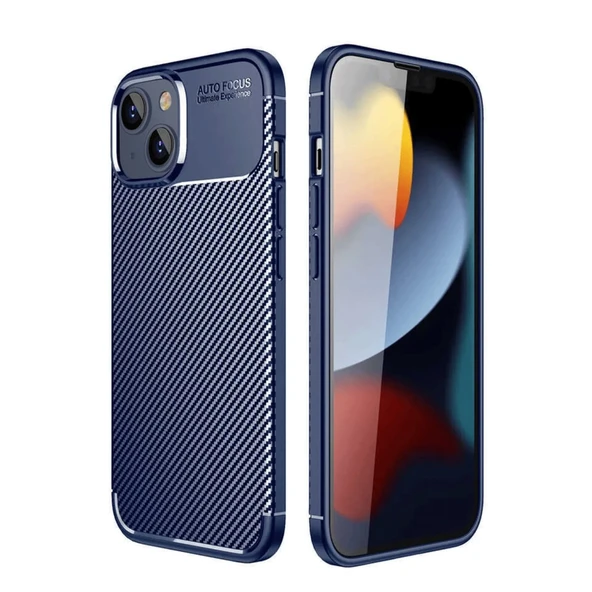 iPhone 14 Uyumlu Kılıf Auto Focus Karbon Kapak - Lacivert ürün görseli 1