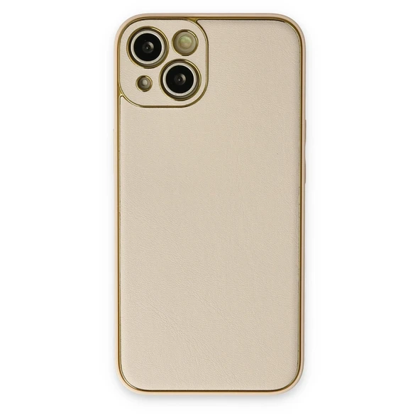 iPhone 14 Uyumlu Plus Kılıf Coco Deri Silikon Kapak - Gold ürün görseli 1