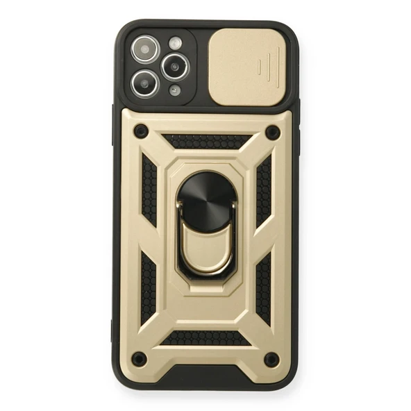 iPhone 11 Uyumlu Pro Kılıf Pars Lens Yüzüklü Silikon - Gold ürün görseli 1