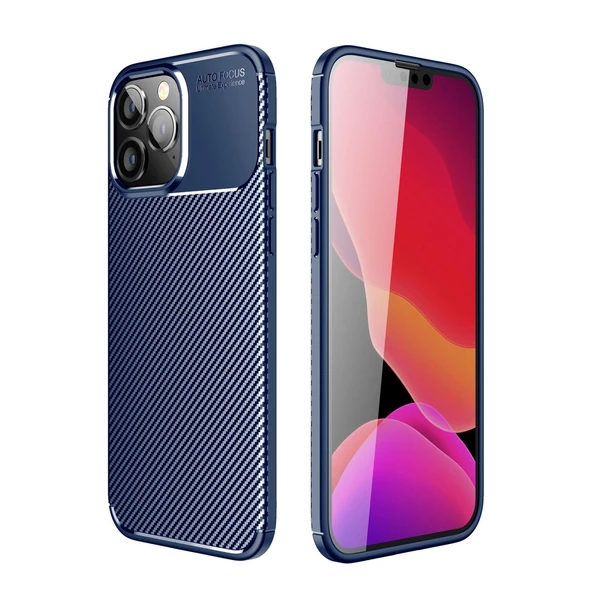 iPhone 14 Uyumlu Pro Kılıf Auto Focus Karbon Kapak - Lacivert ürün görseli 1