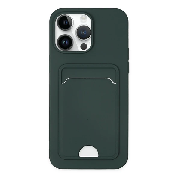 iPhone 14 Uyumlu Pro Kılıf Kelvin Kartvizitli Silikon - Koyu Yeşil ürün görseli 1
