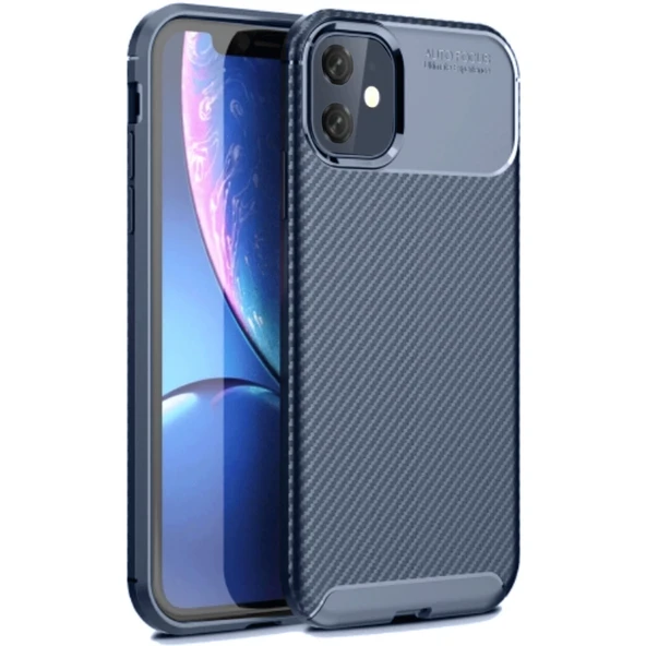 iPhone 11 Uyumlu Kılıf Auto Focus Karbon Kapak - Lacivert ürün görseli 1
