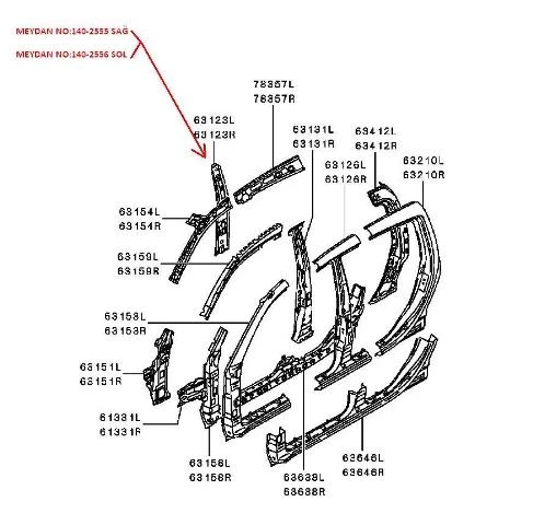 Mitsubishi L200 2006-2015 Pickup Orta Direk İç Sacı Sol Kabın Tarafı) (Çıft (Orıjınal (Oem No (5312A257T)) ürün görseli 1