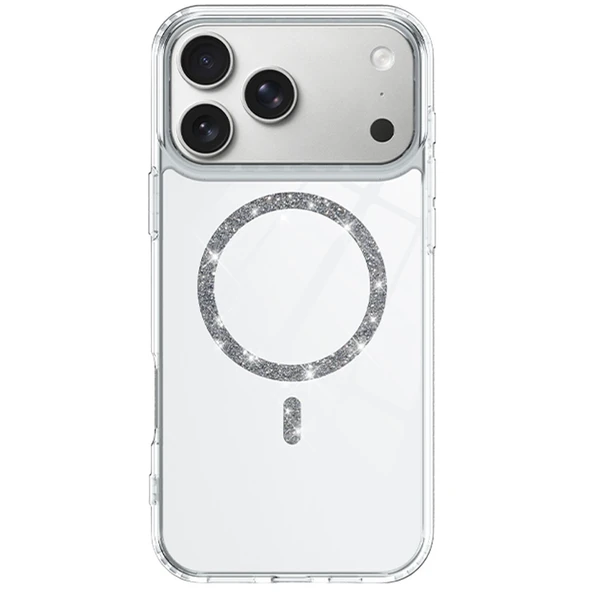 iPhone 17 Pro Uyumlu Live Diamond Magsafe Kapak - Şeffaf - Resim 2