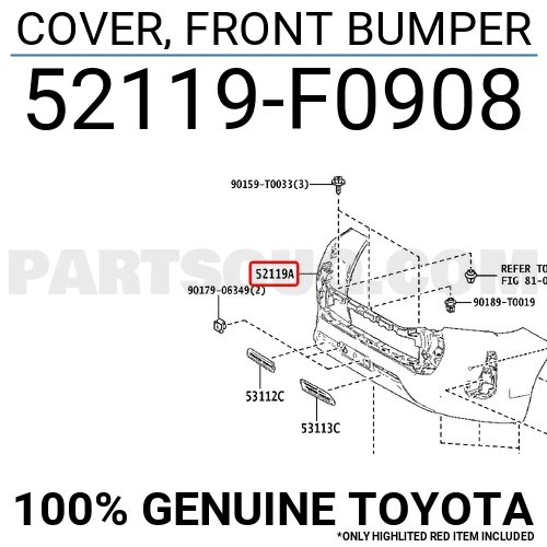 Toyota Yaris 2020 Sonrası Ön Sağ Sis Lamba Kapağı Oem No (52113K0010) ürün görseli 1