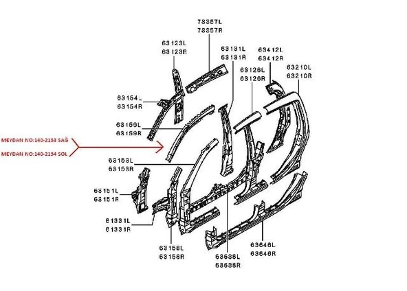 Mitsubishi L200 2006-2015 Pickup Ön Direk Üst İç Sacı Orta Sağ Siyah (Çıft Kabın) (Orıjınal) (Oem No (5311B096T)) ürün görseli 1