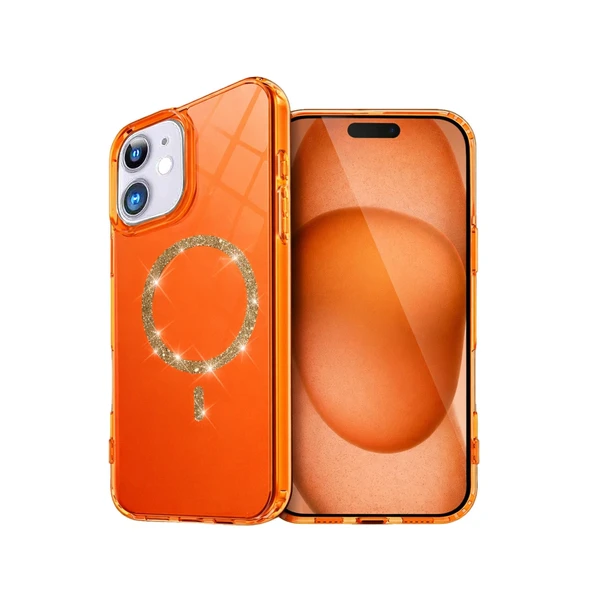 iPhone 11 Uyumlu Live Diamond Magsafe Kapak - Turuncu ürün görseli 1