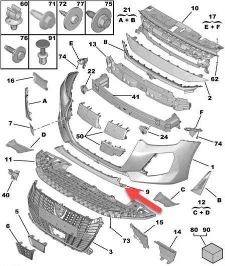 Peugeot 208 2024-2025 Ön Tampon Alt Orta Parça Siyah (Tw) (Oem No (98557770Xt)) ürün görseli 1