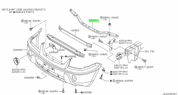 Nissan X-Trail Ön Tampon Üst Braket 2002-2003 (Oem No: 622408H700) ürün görseli 1