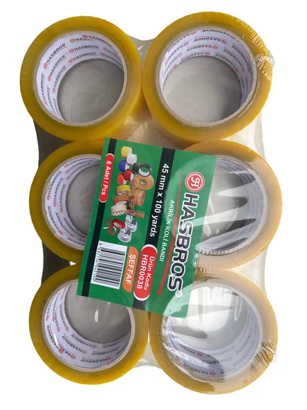 Hasbros Bant Şeffaf Koli Bandı / 45 mm x 100 YRD - 91 Metre / 6'lı Paket ürün görseli 1